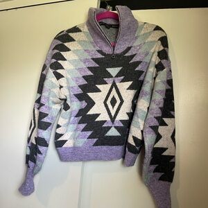 Vintage Cropped Aztec Pullover (Large)
